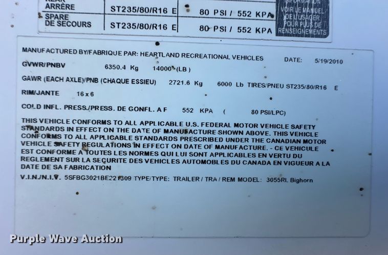 image for item DM2671 2011 Bighorn 3055 RL camper