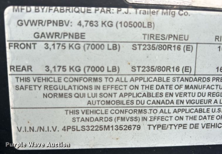 image for item DN0672 2021 PJ Trailers Gooseneck LS322 equipment trailer