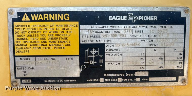 image for item DN0683 2000 Eagle Picher RT602WD forklift