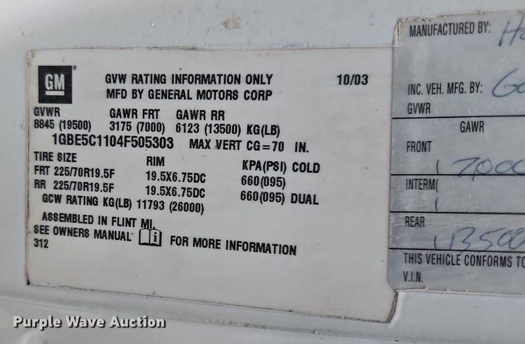 image for item DN7131 2004 Chevrolet  C5500 utility / service truck