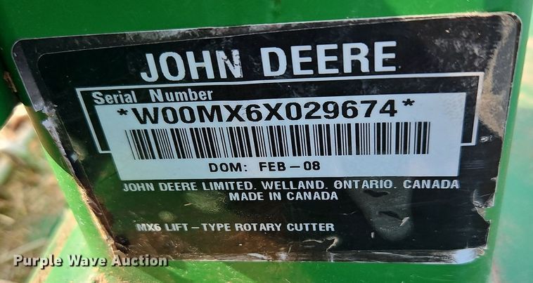 image for item DN7209 2008 John Deere MX6 rotary mower