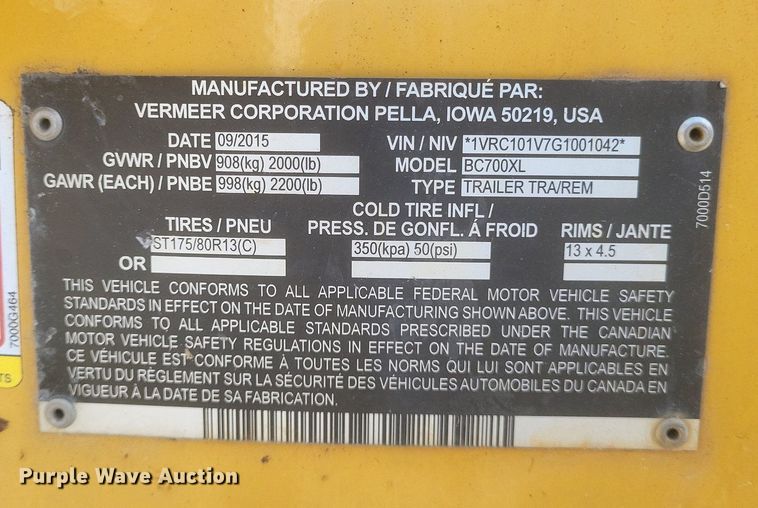 image for item DO4793 2016 Vermeer BC700XL wood chipper