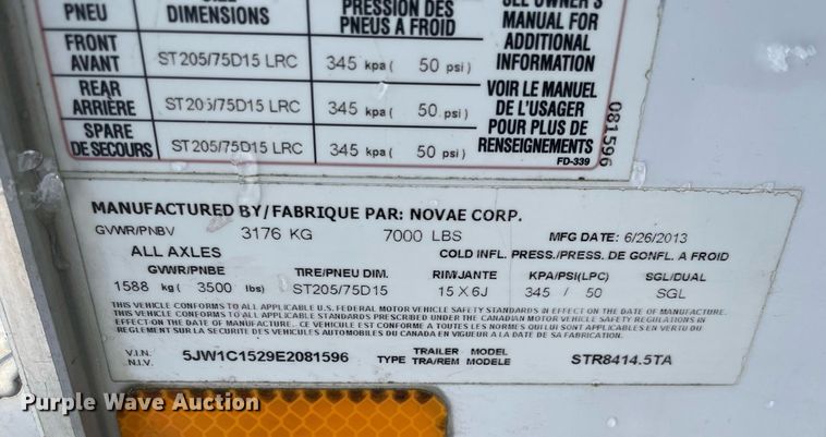 image for item DP0287 2014 Novae Corporation STR8414.5TA enclosed cargo trailer
