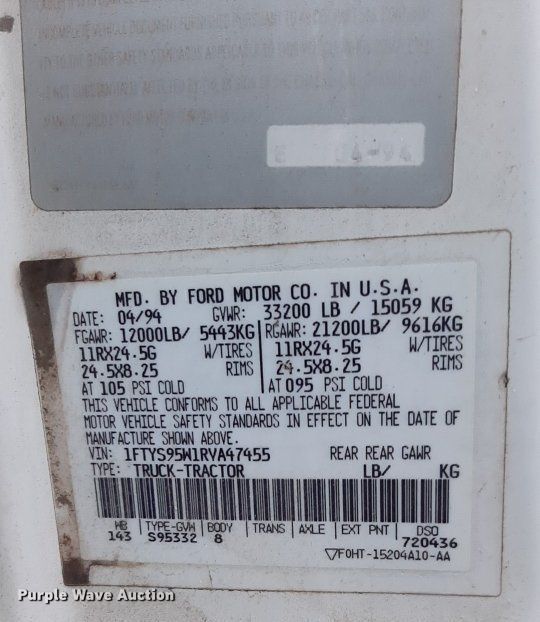 image for item DP2580 1994 Ford Aero Max L9000 dump truck