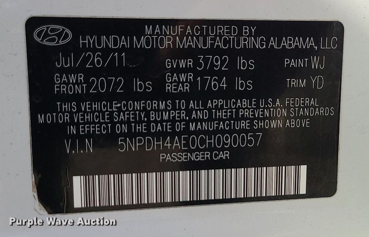 image for item DS7257 2012 Hyundai  Elantra 