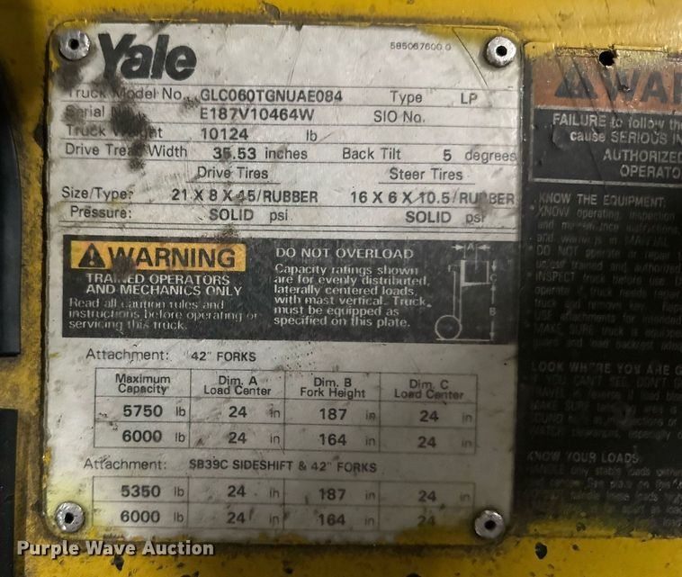 image for item DW2950 Yale GLC060TGNUAE084 forklift