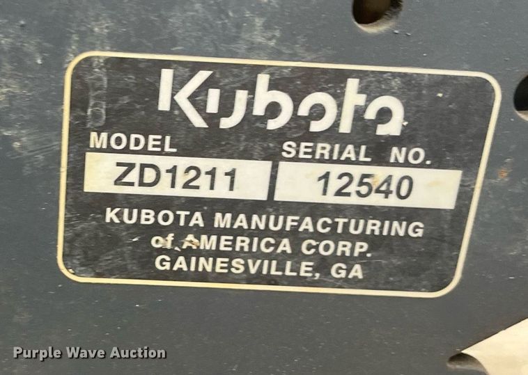image for item EI0606 2017 Kubota ZD1211 ZTR lawn mower