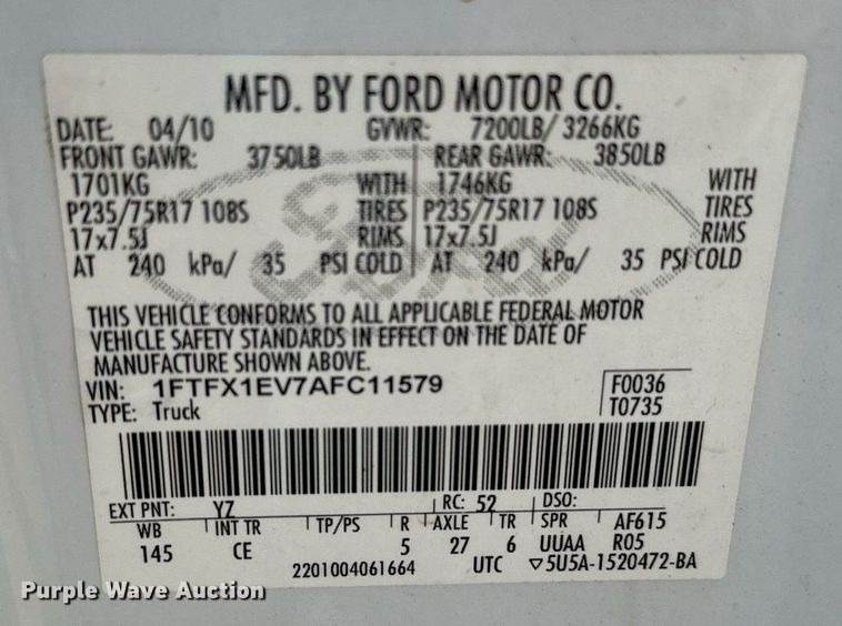 image for item EJ0177 2010 Ford F150  SuperCab pickup truck