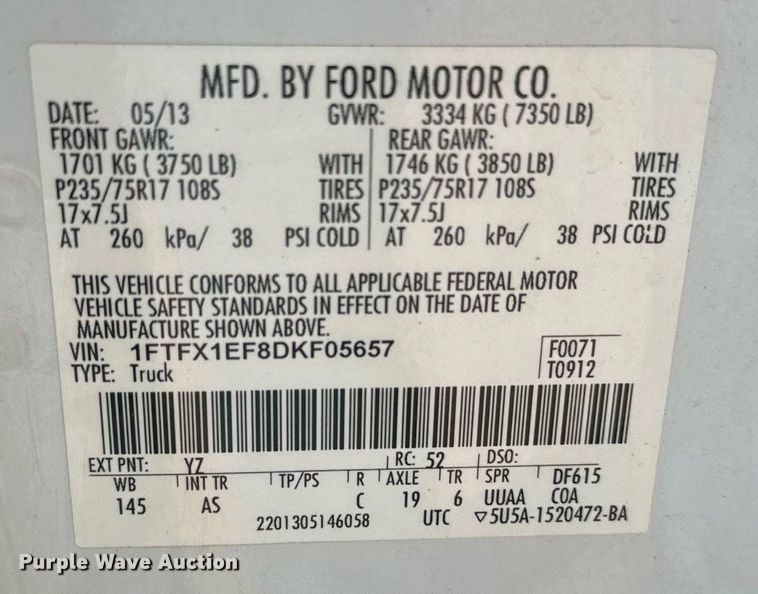 image for item EJ0181 2013 Ford F150 SuperCab pickup truck