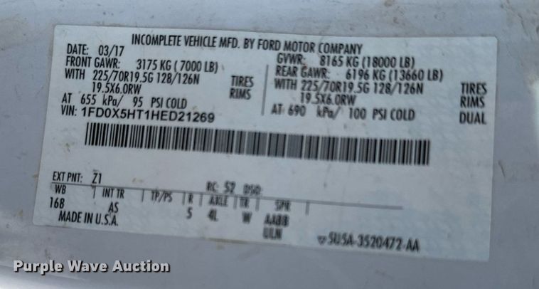 image for item EJ0182 2017 Ford F550 Super Duty XL SuperCab utility / service truck