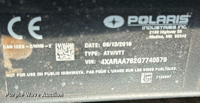 image for item EJ0183 2016 Polaris Ranger utility vehicle