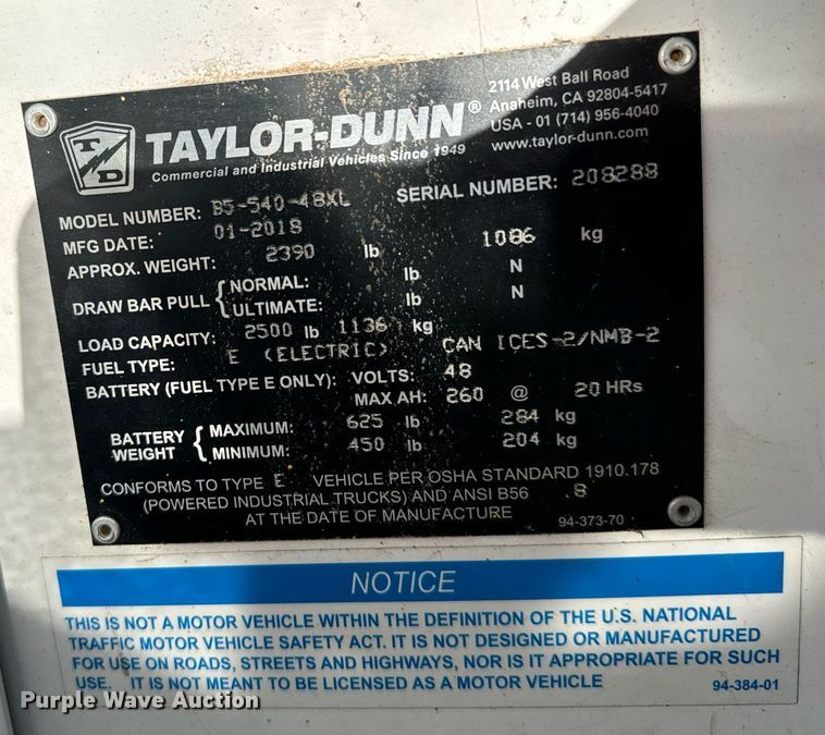 image for item EJ0184 2018 Taylor Dunn Bigfoot XL utility vehicle