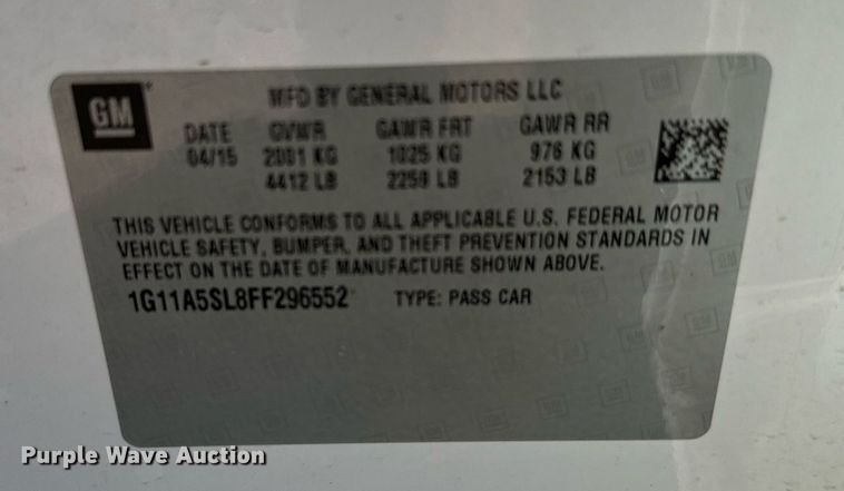 image for item EJ0190 2015 Chevolet Malibu 