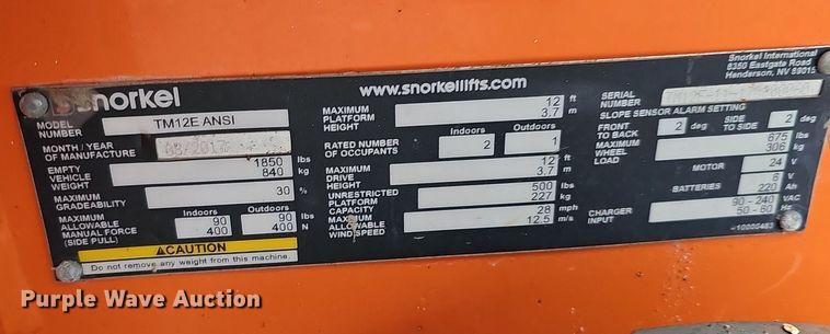 image for item IO9820 2017 Snorkel TM12E vertical lift