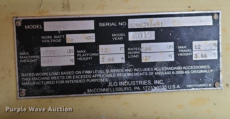 image for item IO9821 2015 JLG 1230ES vertical lift