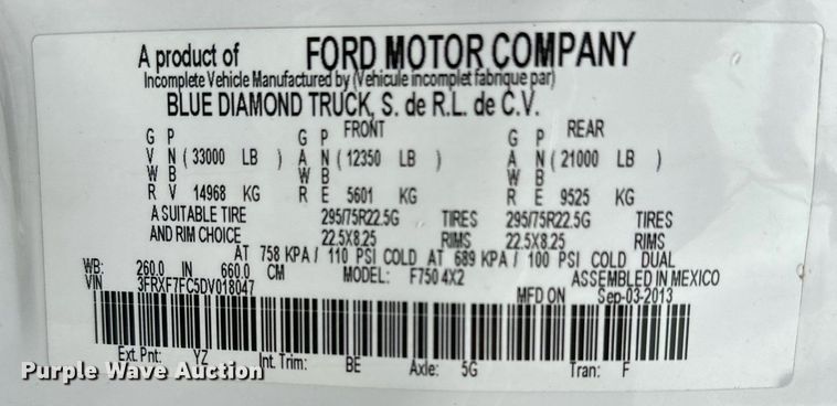 image for item KH9661 2013 Ford F750 Super Duty rollback truck