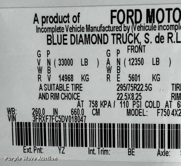 image for item KH9661 2013 Ford F750 Super Duty rollback truck