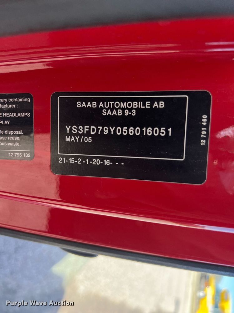 image for item KV9907 2005 Saab 9-3 convertible