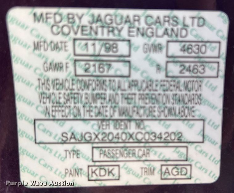 image for item KV9908 1999 Jaguar XK8 convertible