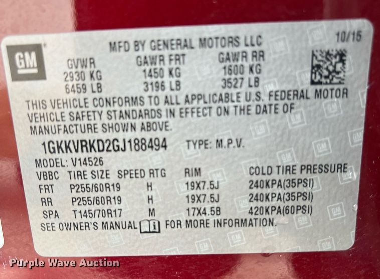 image for item KV9911 2016 GMC Acadia SLT SUV