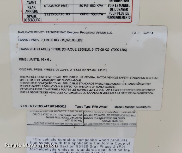 image for item LA9547 2015 Lifestyle Luxury Alfa Gold 3405RK camper