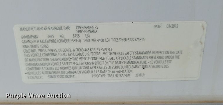 image for item LA9551 2012 Open Range 281 MFLR camper