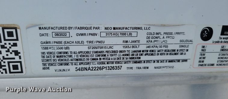 image for item LA9553 2022 NEO enclosed cargo trailer