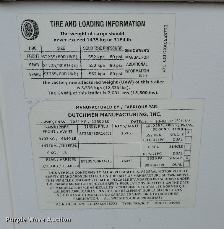 image for item LA9611 2010 Dutchmen Grand Junction camper