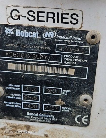 image for item LB9732 2007 Bobcat  430HAG mini excavator