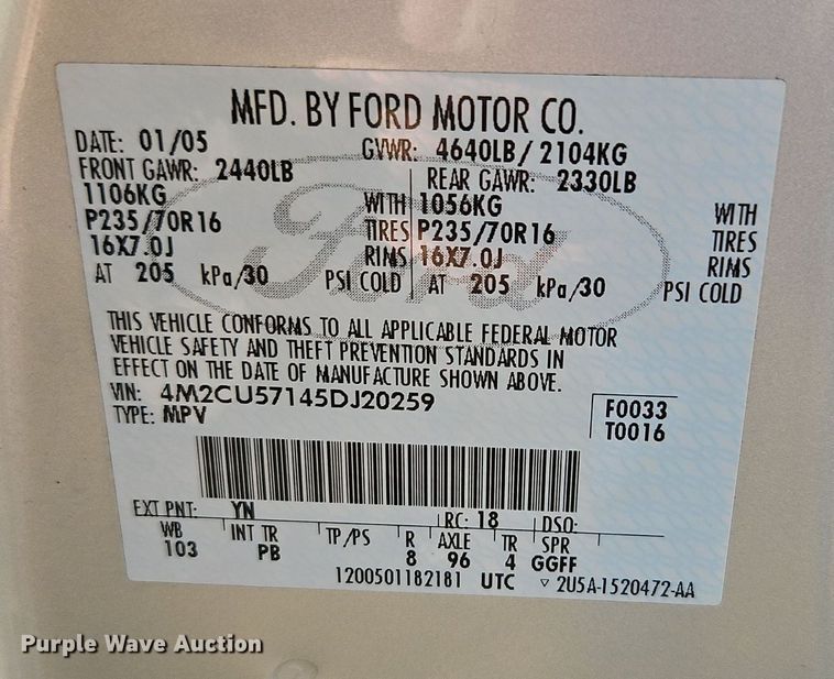 image for item LB9765 2005 Mercury  Mariner Premier SUV