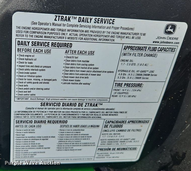 image for item LB9773 2017 John Deere Z930M ZTR lawn mower