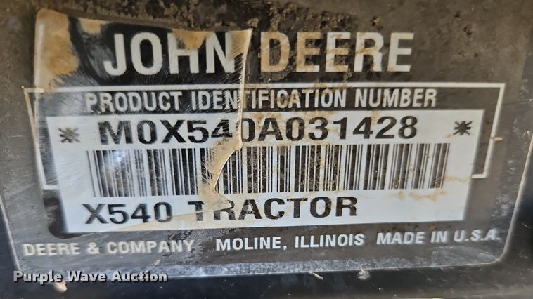 image for item LB9774 John Deere X540 lawn mower
