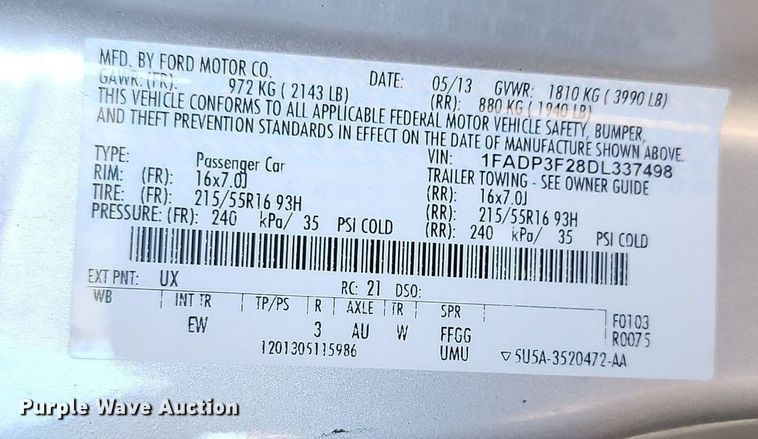 image for item LJ9526 2013 Ford Focus SE 