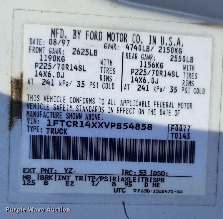 image for item LJ9527 1997 Ford Ranger SuperCab pickup truck