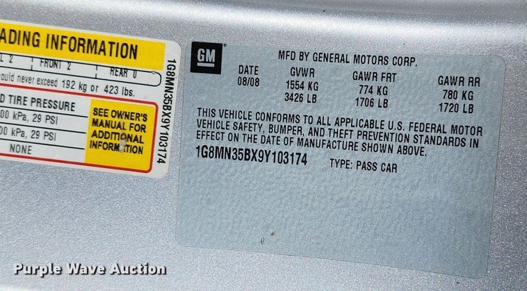 image for item LJ9531 2009 Saturn Sky convertible