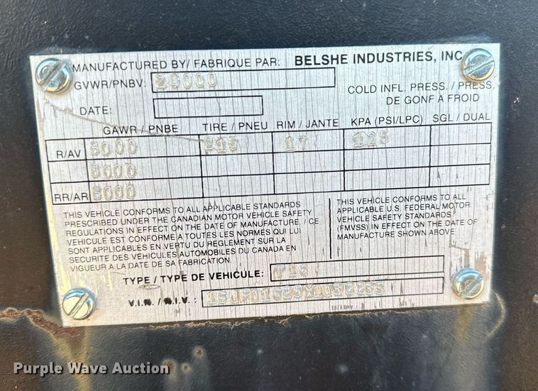 image for item LK9774 2009 Belshe  T18-3EP equipment trailer