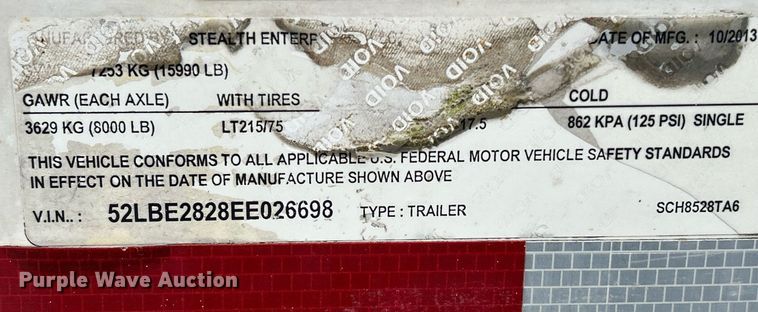 image for item MO9151 2014 Stealth  enclosed cargo trailer