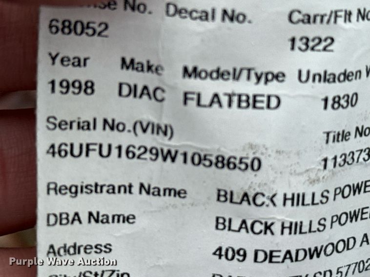 image for item NA9773 1998 Diamond C utility trailer