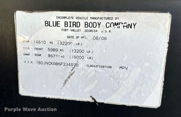 image for item NA9788 2006 Blue Bird blood donation bus