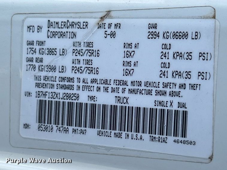 image for item NE9662 2001 Dodge  Ram 1500 Ext. Cab pickup truck