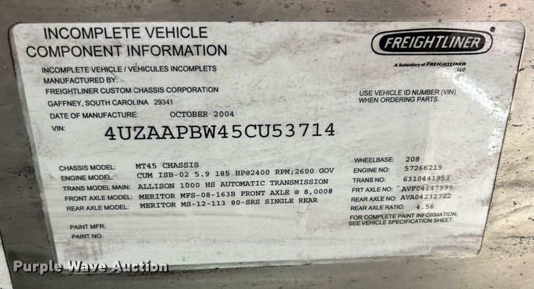 image for item NE9744 2005 Freightliner MT45 delivery truck