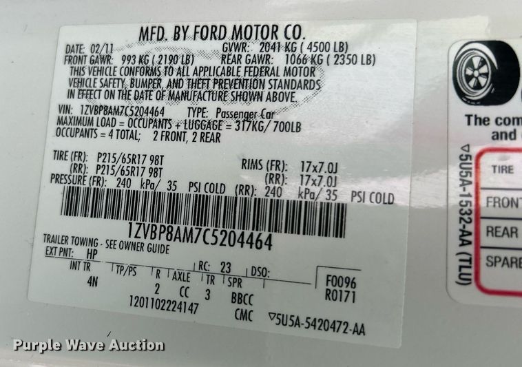 image for item NE9765 2012 Ford Mustang  