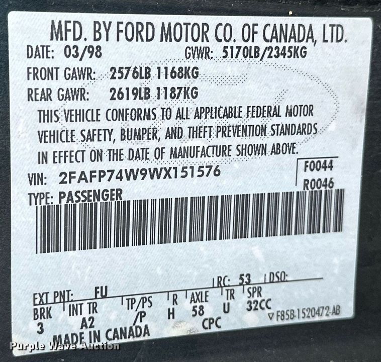 image for item NJ9281 1998 Ford Crown Victoria 