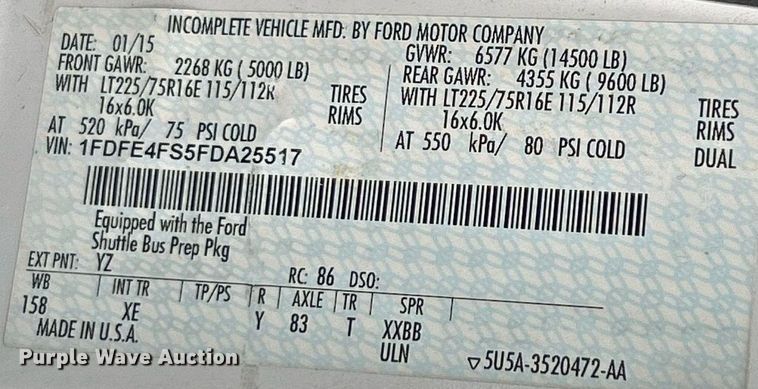 image for item NJ9526 2015 Ford E450 Super Duty shuttle bus