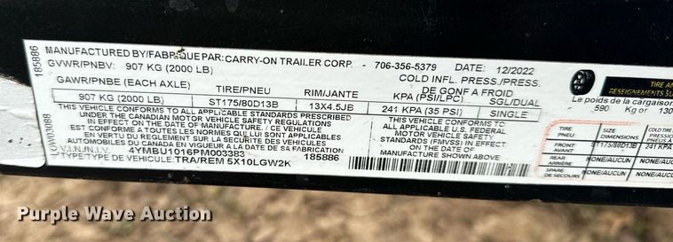 image for item NM9293 2023 Carry-On Trailer Corp. 5X10LGW2K utility trailer