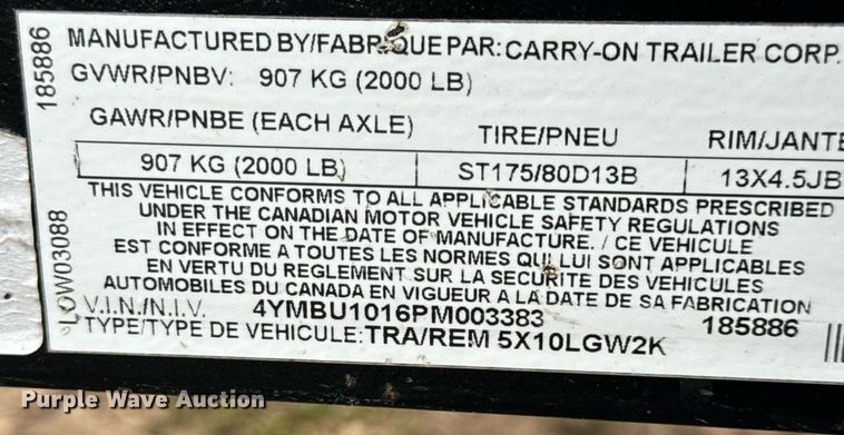 image for item NM9293 2023 Carry-On Trailer Corp. 5X10LGW2K utility trailer