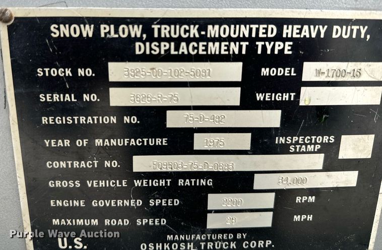 image for item NN9363 1975 Oshkosh W-1700-15 snowblower truck