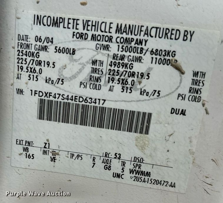 image for item NN9438 2004 Ford F450 Super Duty utility / service truck