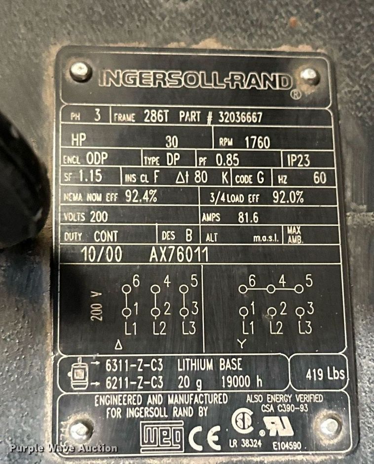 image for item NS9246 Ingersoll Rand 2000E30-PS air compressor