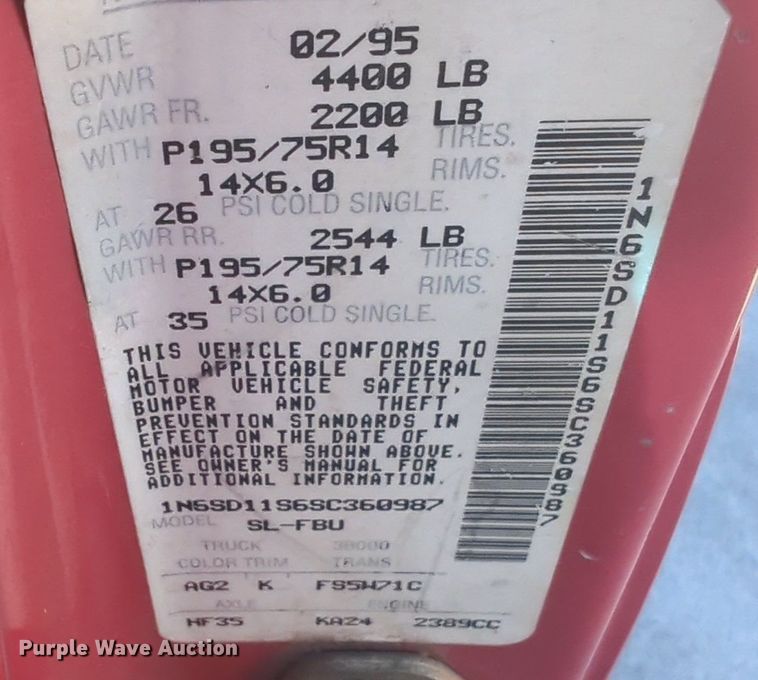 image for item OD9183 1995 Nissan pickup truck